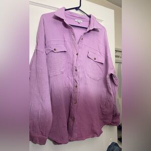 Purple Ombré long sleeve button up with pockets.